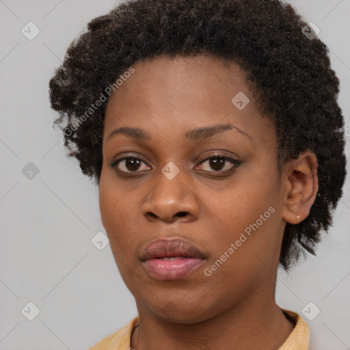 Neutral black young-adult female with short  brown hair and brown eyes