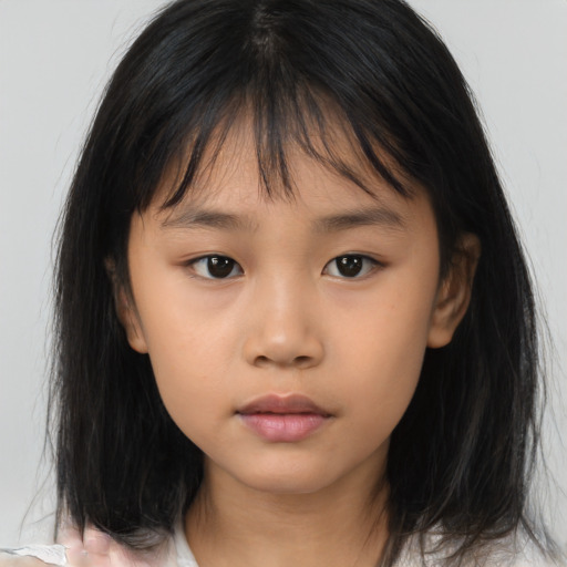 Neutral asian child female with medium  brown hair and brown eyes