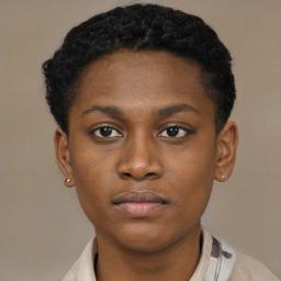 Neutral black young-adult female with short  brown hair and brown eyes