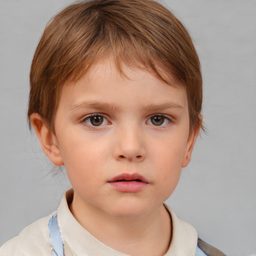 Neutral white child female with short  brown hair and brown eyes