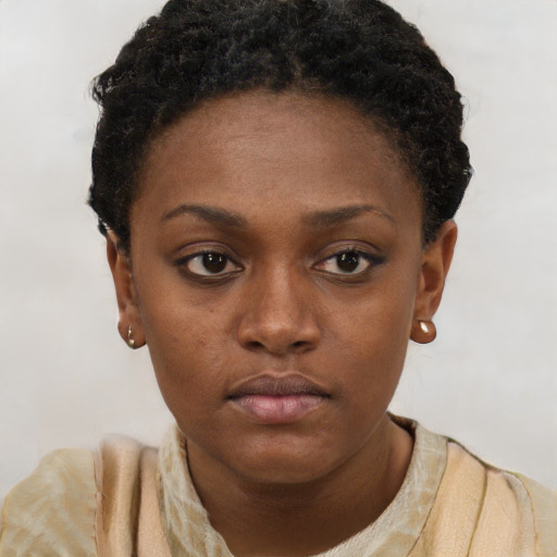 Neutral black young-adult female with short  brown hair and brown eyes