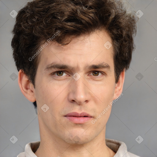 Neutral white adult male with short  brown hair and brown eyes