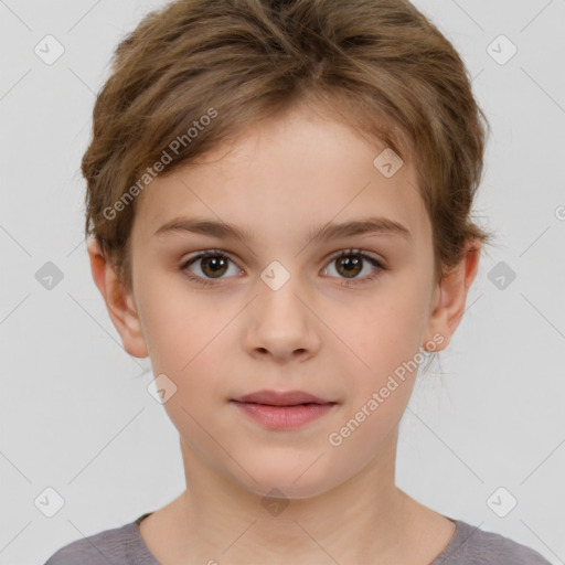 Neutral white child female with short  brown hair and brown eyes