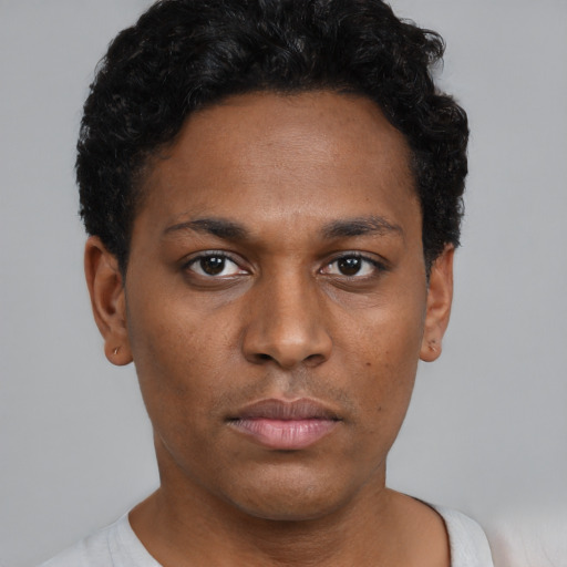 Neutral black young-adult male with short  brown hair and brown eyes