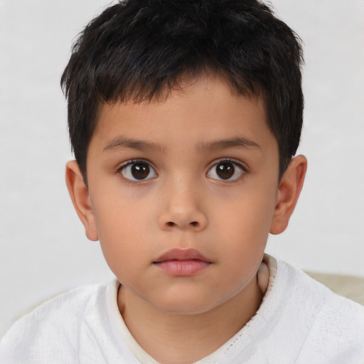 Neutral asian child male with short  brown hair and brown eyes