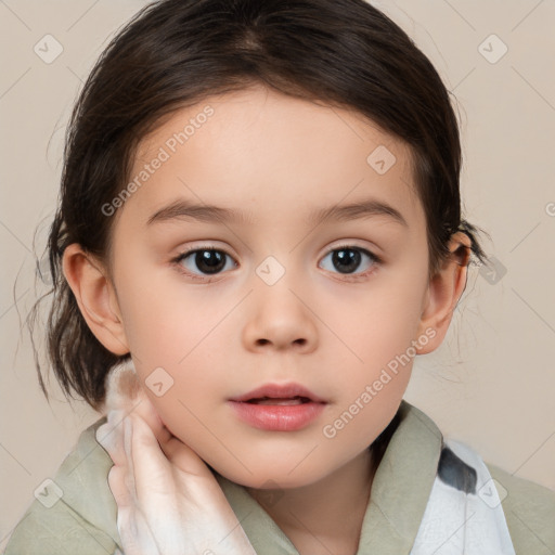 Neutral white child female with medium  brown hair and brown eyes