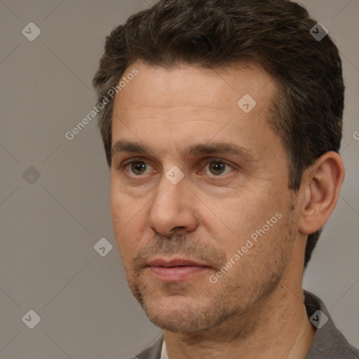 Neutral white adult male with short  brown hair and brown eyes