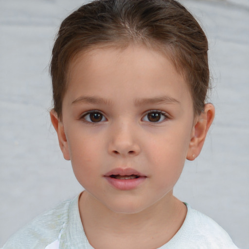 Neutral white child female with short  brown hair and brown eyes