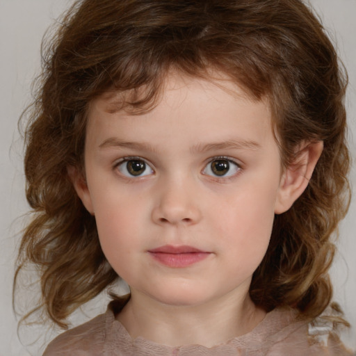 Neutral white child female with medium  brown hair and brown eyes