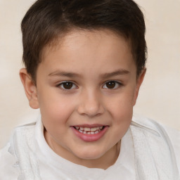 Joyful white child female with short  brown hair and brown eyes