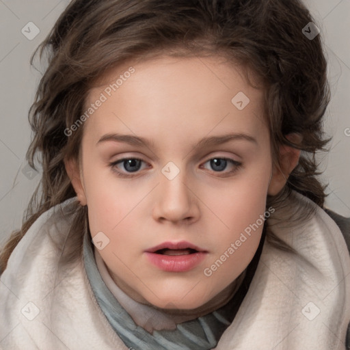 Neutral white child female with medium  brown hair and brown eyes