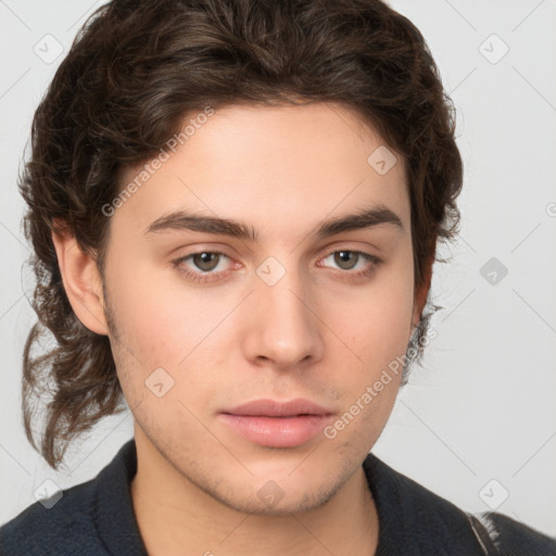 Neutral white young-adult male with medium  brown hair and brown eyes