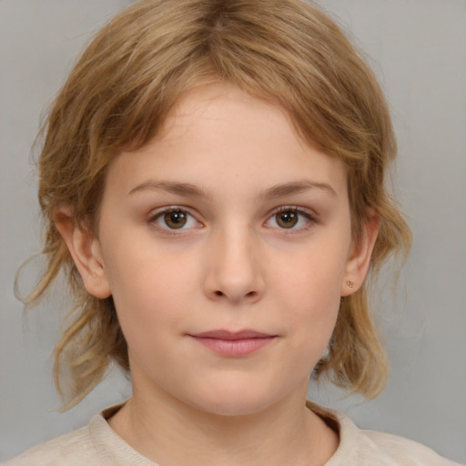 Neutral white child female with medium  brown hair and brown eyes