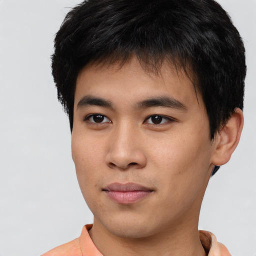 Neutral asian young-adult male with short  brown hair and brown eyes