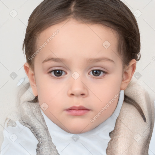 Neutral white child female with short  brown hair and brown eyes