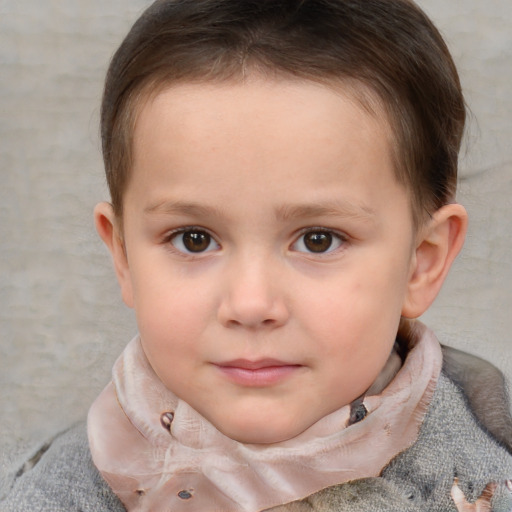 Neutral white child female with short  brown hair and grey eyes