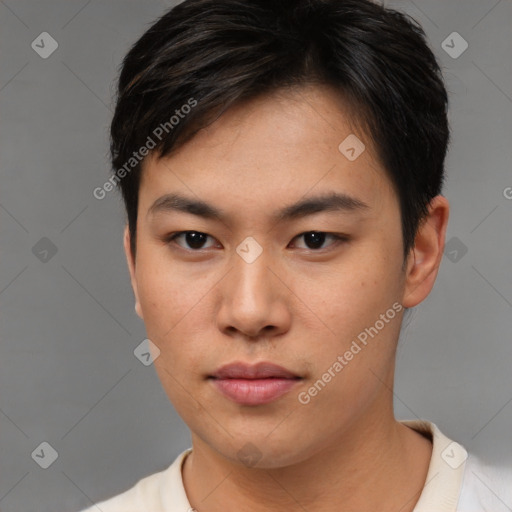 Neutral asian young-adult male with short  brown hair and brown eyes