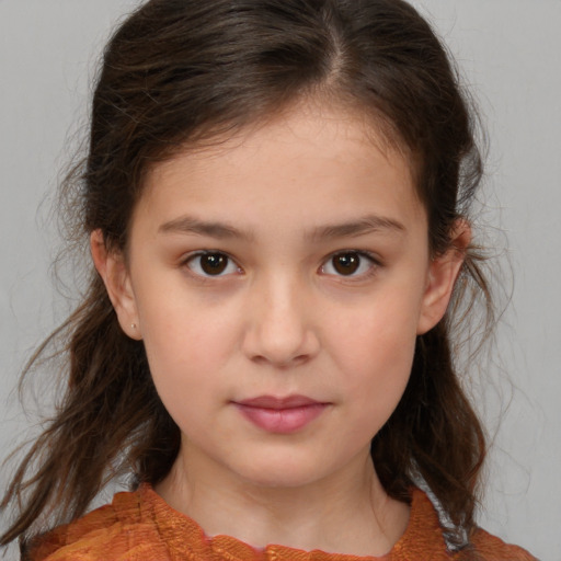 Neutral white child female with medium  brown hair and brown eyes