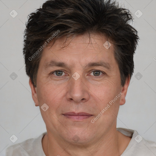 Neutral white adult male with short  brown hair and brown eyes