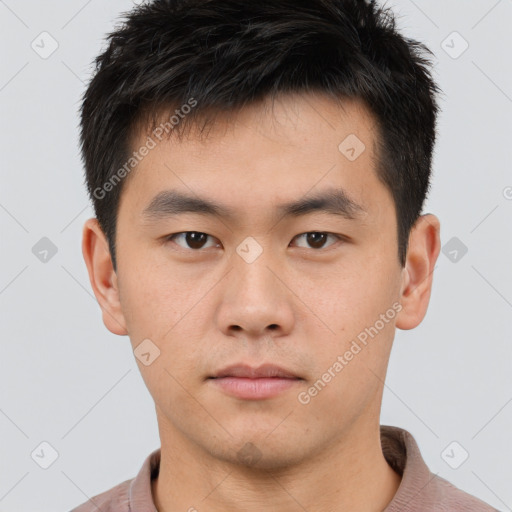 Neutral asian young-adult male with short  brown hair and brown eyes