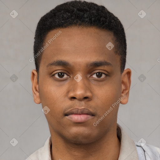 Neutral latino young-adult male with short  brown hair and brown eyes