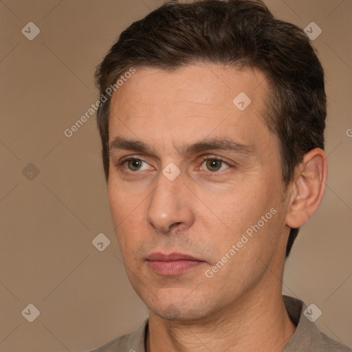 Neutral white adult male with short  brown hair and brown eyes