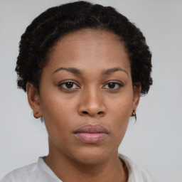 Neutral black young-adult female with short  brown hair and brown eyes