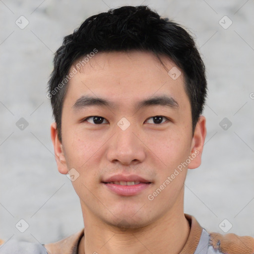 Neutral asian young-adult male with short  brown hair and brown eyes