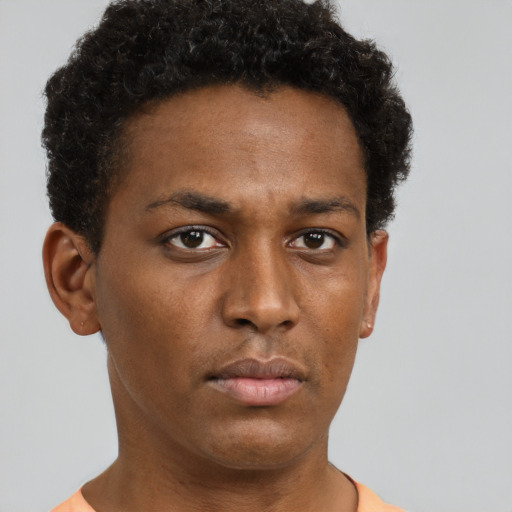 Neutral black young-adult male with short  brown hair and brown eyes