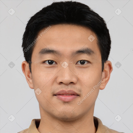 Neutral asian young-adult male with short  black hair and brown eyes