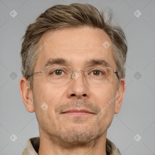 Neutral white adult male with short  brown hair and brown eyes