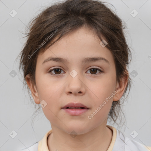 Neutral white child female with medium  brown hair and brown eyes