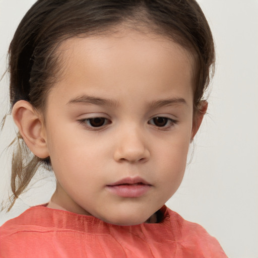 Neutral white child female with medium  brown hair and brown eyes