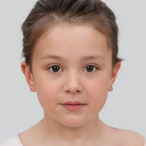 Neutral white child female with short  brown hair and brown eyes