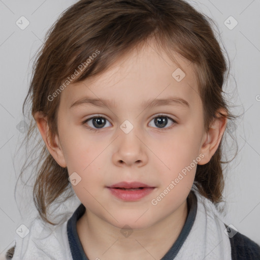 Neutral white child female with medium  brown hair and brown eyes