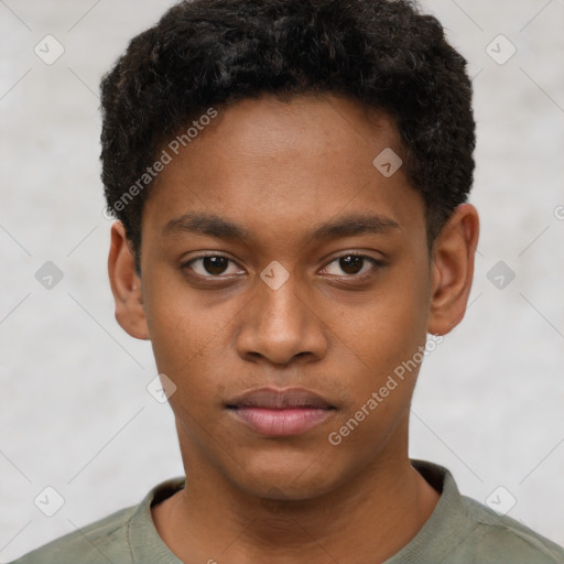 Neutral black young-adult male with short  brown hair and brown eyes