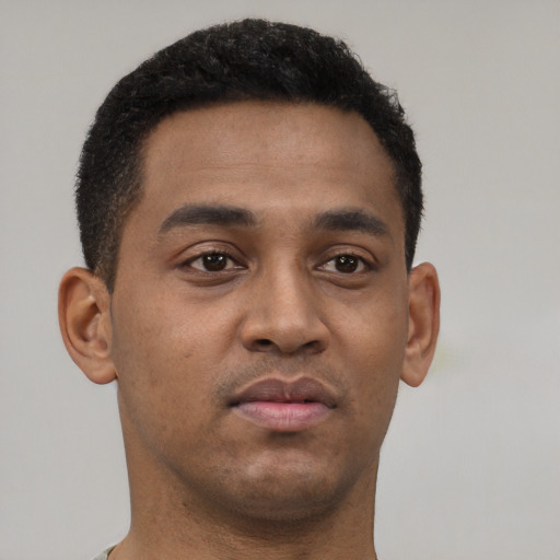 Neutral black young-adult male with short  brown hair and brown eyes