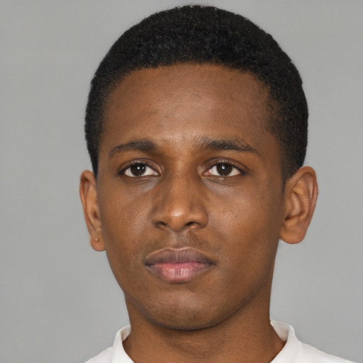 Neutral black young-adult male with short  brown hair and brown eyes