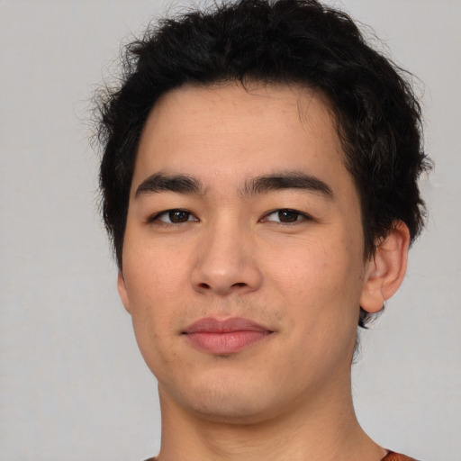Neutral asian young-adult male with short  brown hair and brown eyes