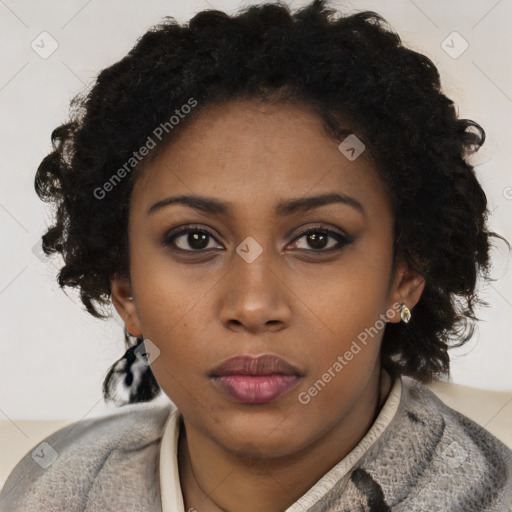 Neutral black young-adult female with short  brown hair and brown eyes