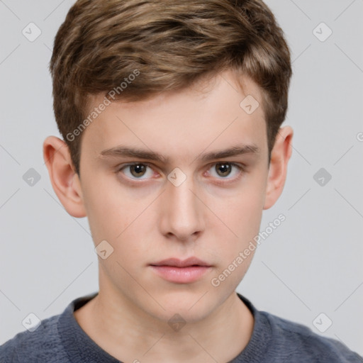 Neutral white child male with short  brown hair and grey eyes