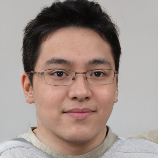 Neutral asian young-adult male with short  brown hair and brown eyes