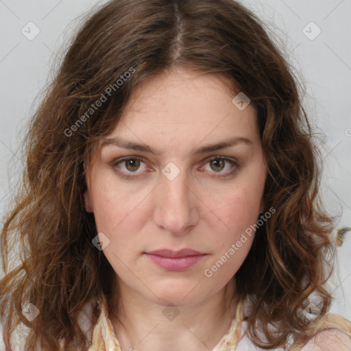 Neutral white young-adult female with medium  brown hair and green eyes