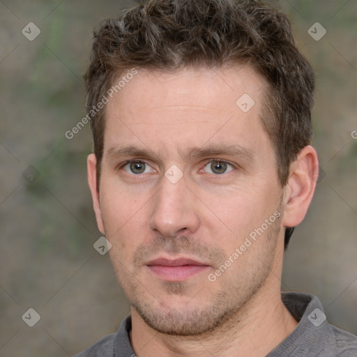 Neutral white adult male with short  brown hair and brown eyes