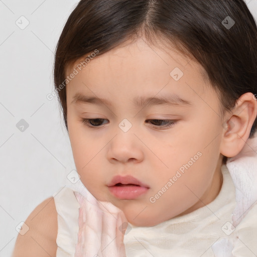 Neutral white child female with medium  brown hair and brown eyes