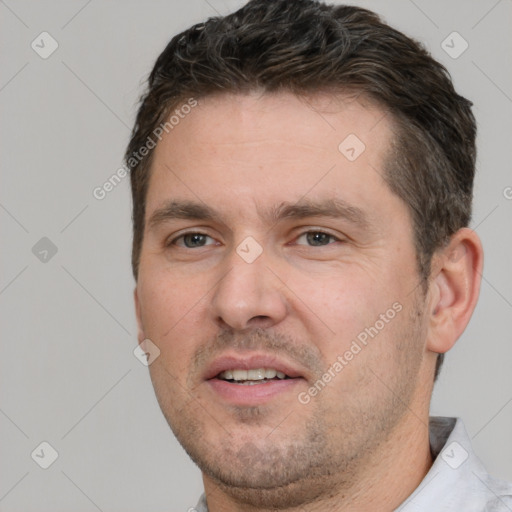 Neutral white adult male with short  brown hair and brown eyes