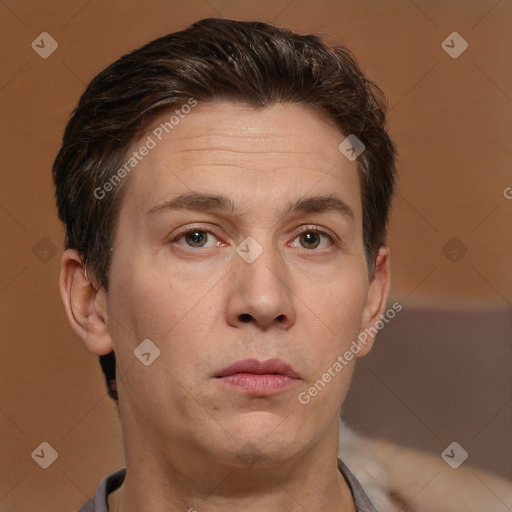 Neutral white adult male with short  brown hair and brown eyes