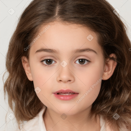 Neutral white child female with medium  brown hair and brown eyes