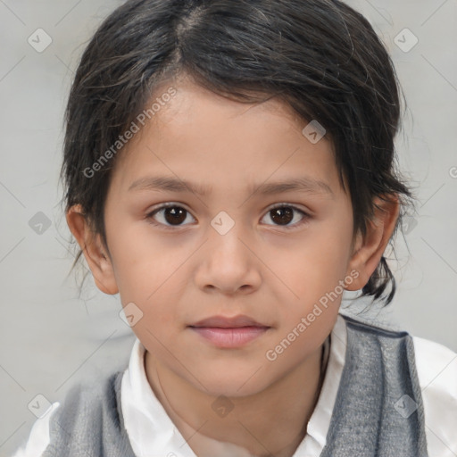 Neutral white child female with medium  brown hair and brown eyes