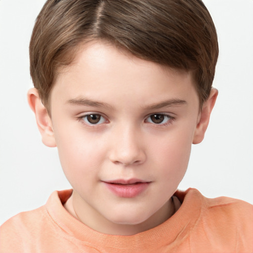 Joyful white child male with short  brown hair and brown eyes